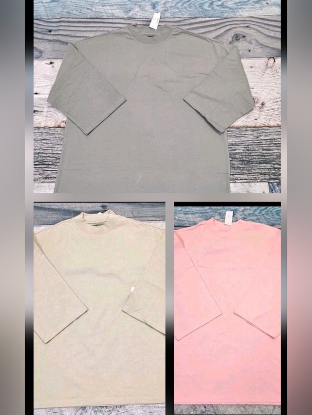 Pacsun 3/4 Length Sleeve Pewter& Pink & Tan Boxy T-Shirt Crew Neck  Size Large 